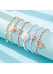 Pink Starfish Turtle Beaded Bracelet Set