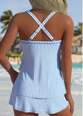 Mid Waisted Striped Blue Tankini Set