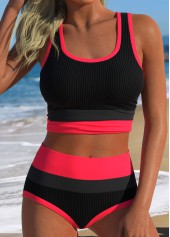 High Waisted Layered Black Bikini Set