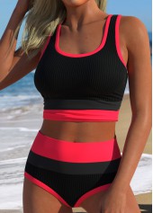 High Waisted Layered Black Bikini Set