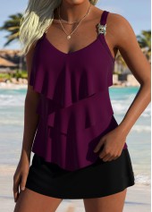 Dark Reddish Purple Heart Collar Tankini Top-No Bottom