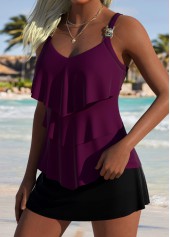 Dark Reddish Purple Heart Collar Tankini Top-No Bottom