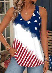 American Flag Blue Sleeveless V Neck Tank Top