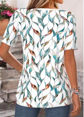 Leaf Print Curved Hem Multi Color T Shirt