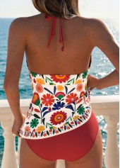 Mid Waisted Floral Print Tummy Coverage Red Tankini Set