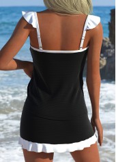 Mid Waisted Ruffle Black Tankini Set