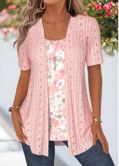 Floral Print Pink Fake Two Piece Twinset