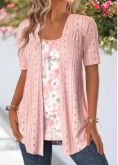 Floral Print Pink Fake Two Piece Twinset