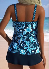 Mid Waisted Random Floral Print Navy Tankini Set