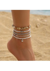 Golden Round Alloy Starfish Beaded Anklets