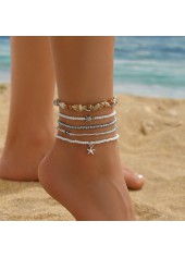 Golden Round Alloy Starfish Beaded Anklets