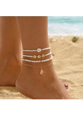 Golden Shell Alloy Beaded Anklet Set