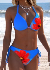 Low Waisted Floral Print Lace Up Bikini Set