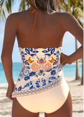 Mid Waisted Random Floral Print Lace Up Tankini Set