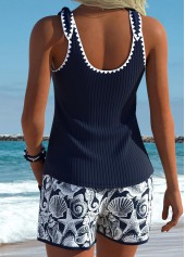 Mid Waisted Marine Life Print Bowknot Navy Tankini Set