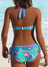 Mid Waisted Floral Print Patchwork Light Yellow Bikini Set