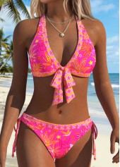 Mid Waisted Random Floral Print Patchwork Bikini Set