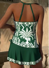 Mid Waisted Tropical Plants Print Tummy Coverage Tankini Set