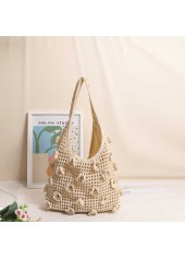Beige Open Linen Shoulder Tote Bag