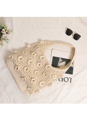 Beige Open Linen Shoulder Tote Bag