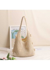 Beige Open Linen Shoulder Tote Bag