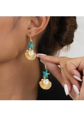 Golden Round Shell Pearl Alloy Earrings