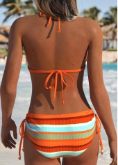 Low Waisted Multi Stripe Print Lace Up Bikini Set