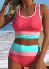 Coral High Waisted Scoop Neck Bikini Set
