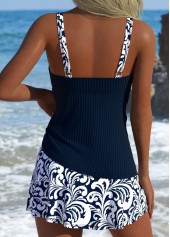 Mid Waisted Tribal Print Navy Tankini Set