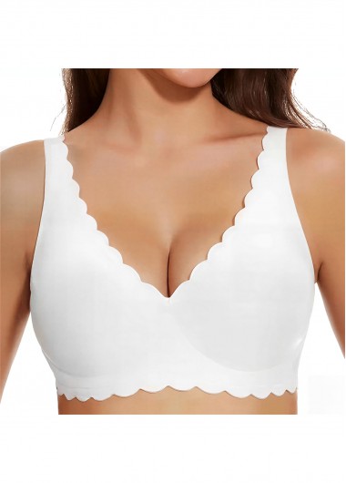 White Color V Neck Detail Bra