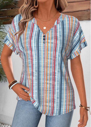 Geometric Print Tummy Coverage Multi Color T Shirt