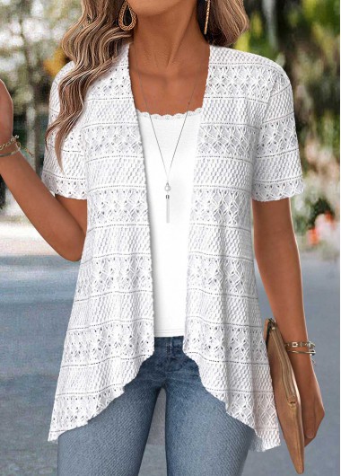 Raw White Short Sleeve Fake Two Piece Twinset