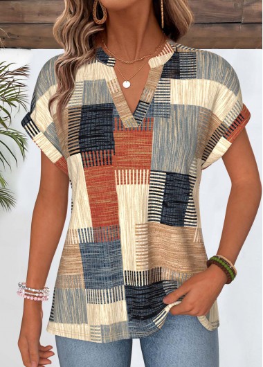 Geometric Print Multi Color Short Sleeve T Shirt