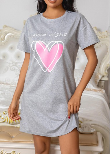 Grey Round Neck Short Sleeve Nightdress