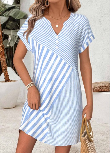 Geometric Print Tummy Coverage Light Blue Short Dress Geometric Print Tummy Coverage Light Blue Short Dress