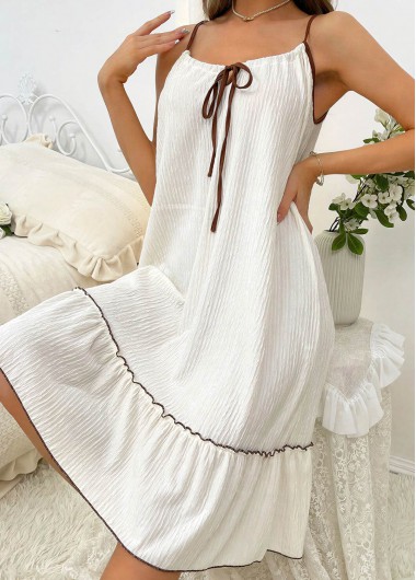 Beige Tie Scoop Neck Strappy Nightdress