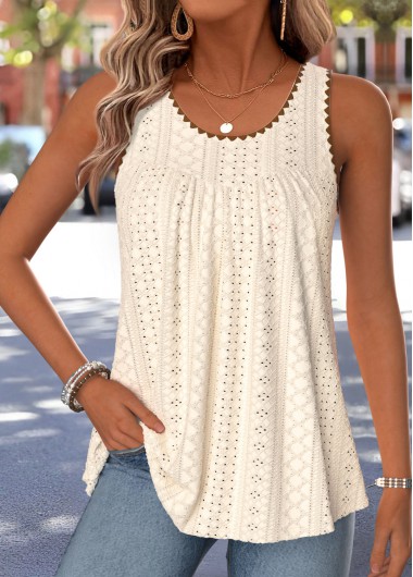 Curved Hem Beige Sleeveless Scoop Neck Tank Top