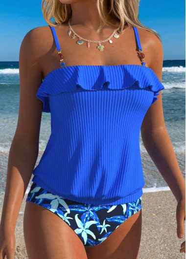 Mid Waisted Marine Life Print Ruffle Tankini Set