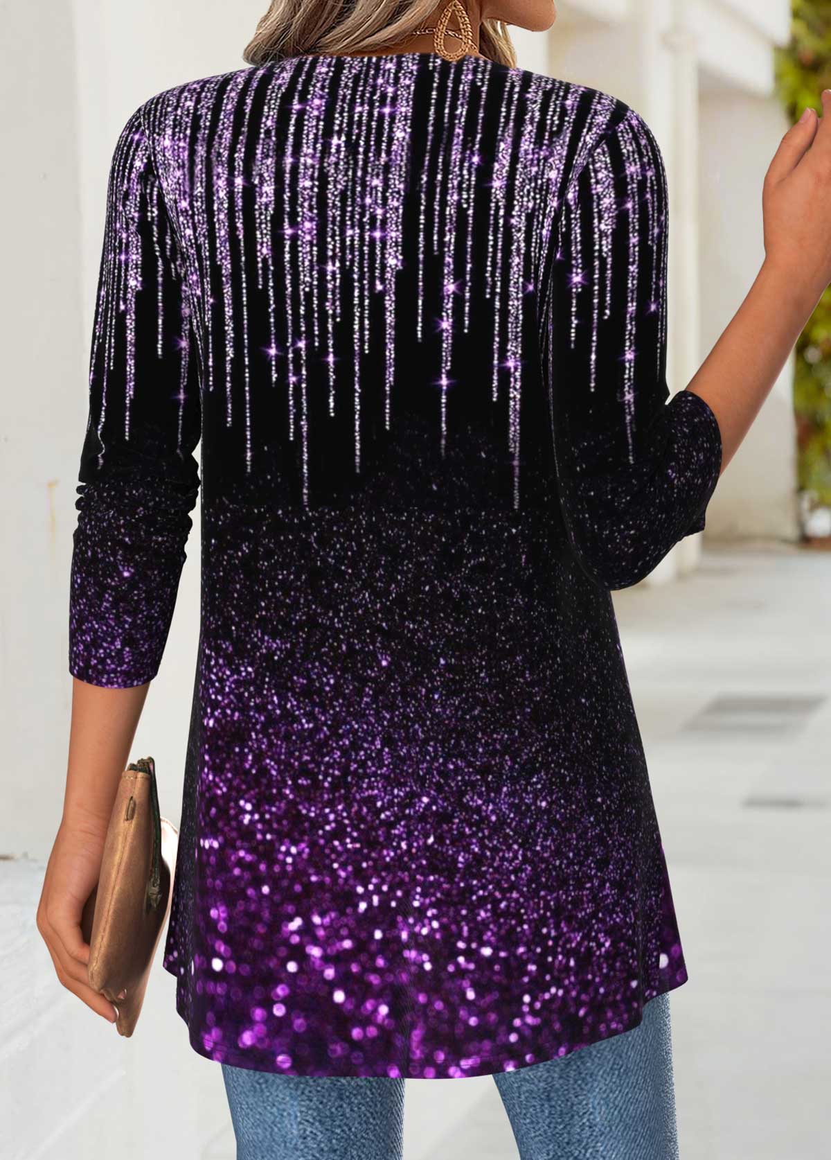 Ombre Tummy Coverage Purple Long Sleeve Lightweight Cardigan