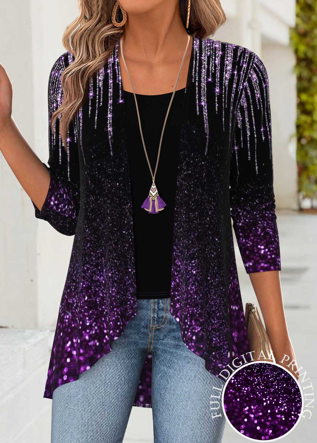 Ombre Tummy Coverage Purple Long Sleeve Lightweight Cardigan