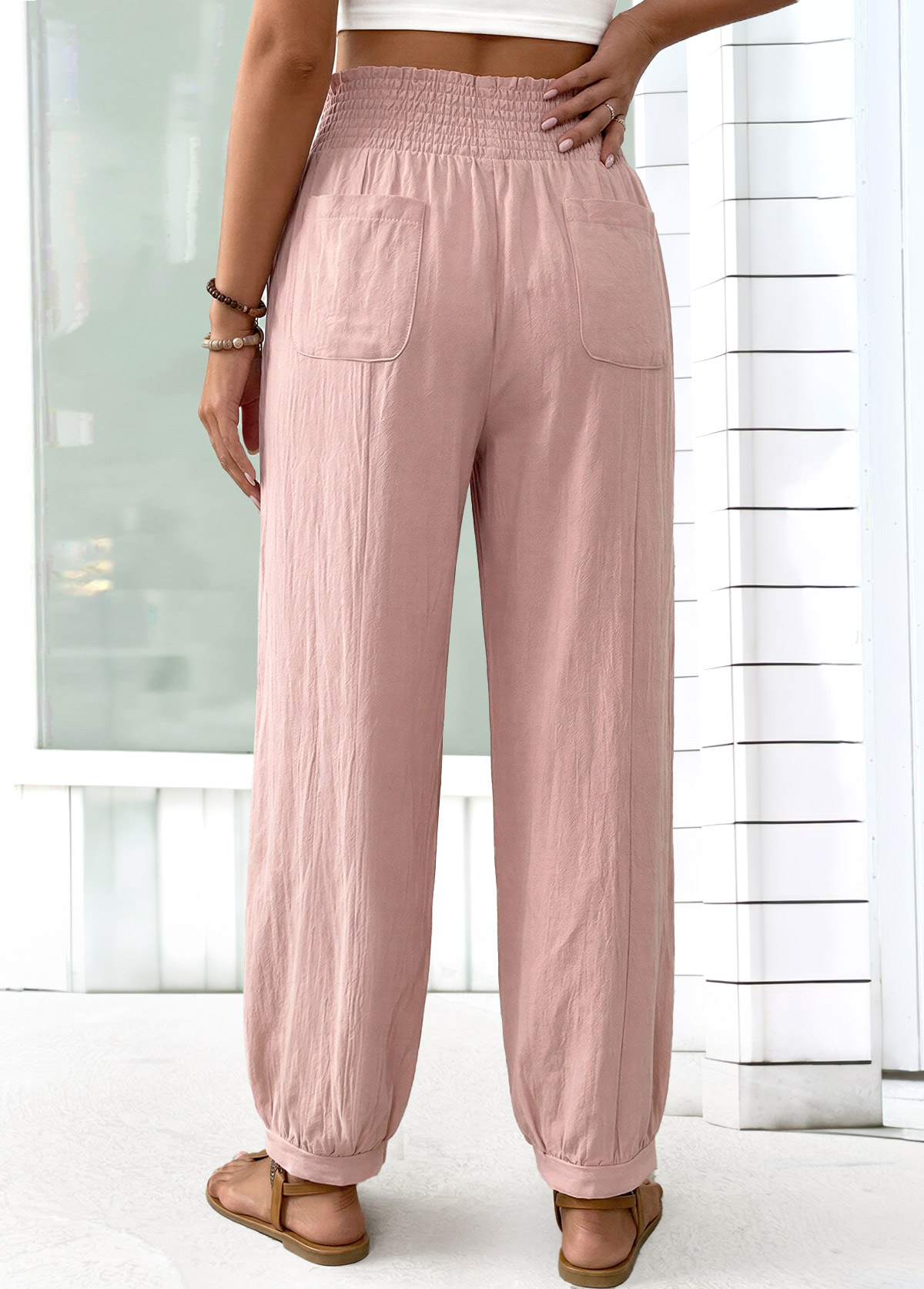 Pink Jogger Elastic Waist High Waisted Pants