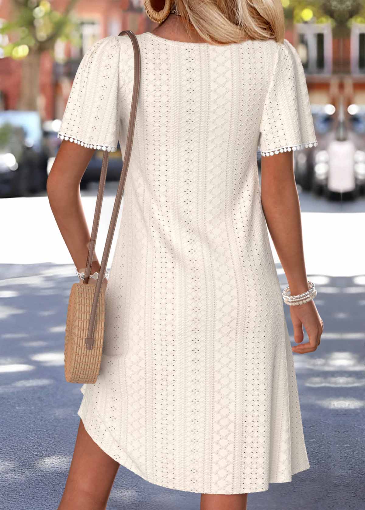 Tummy Coverage Beige Short Square Neck Dress