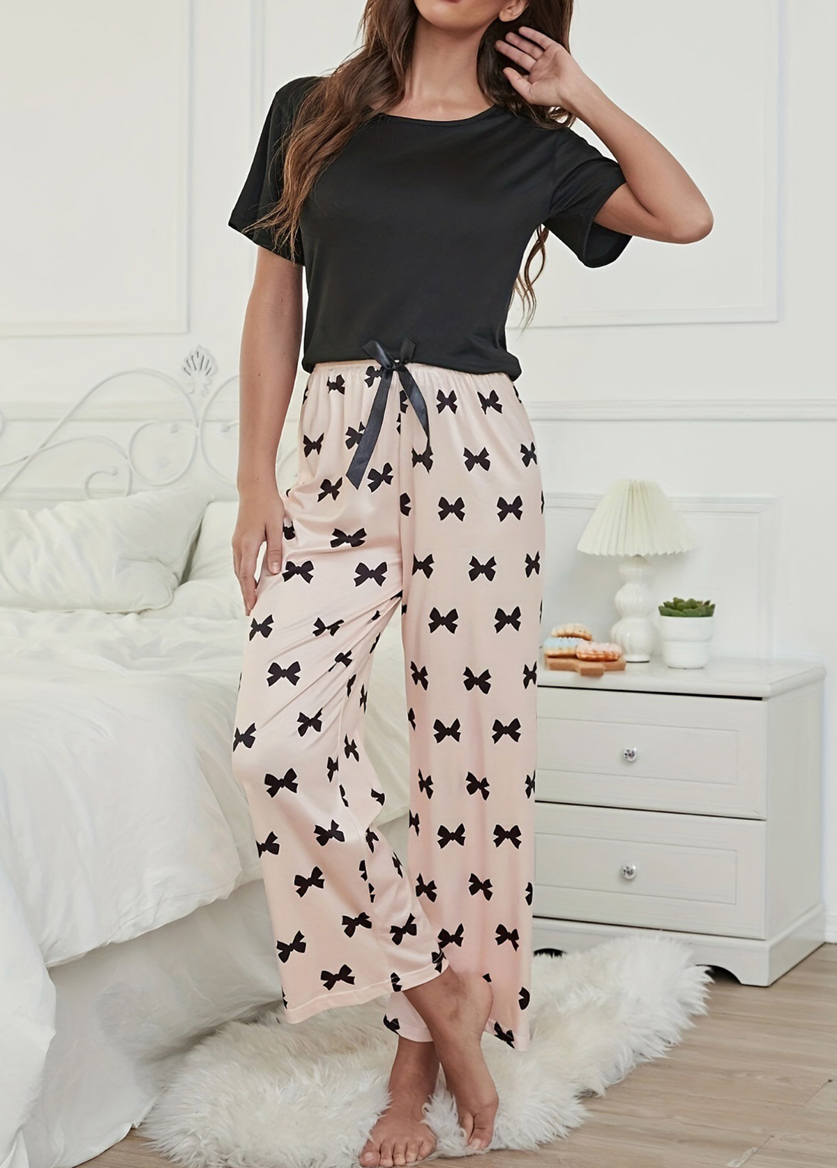Light Pink Round Neck Lounge Top and Pants