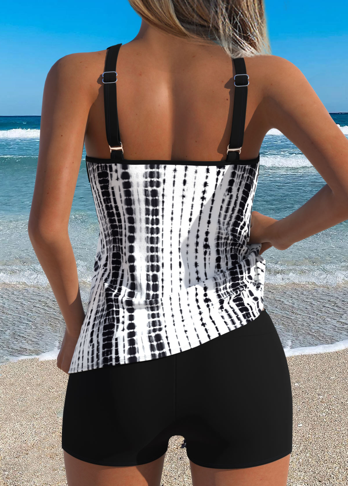 Tie Dye Print Patchwork Black Tankini Top-No Bottom
