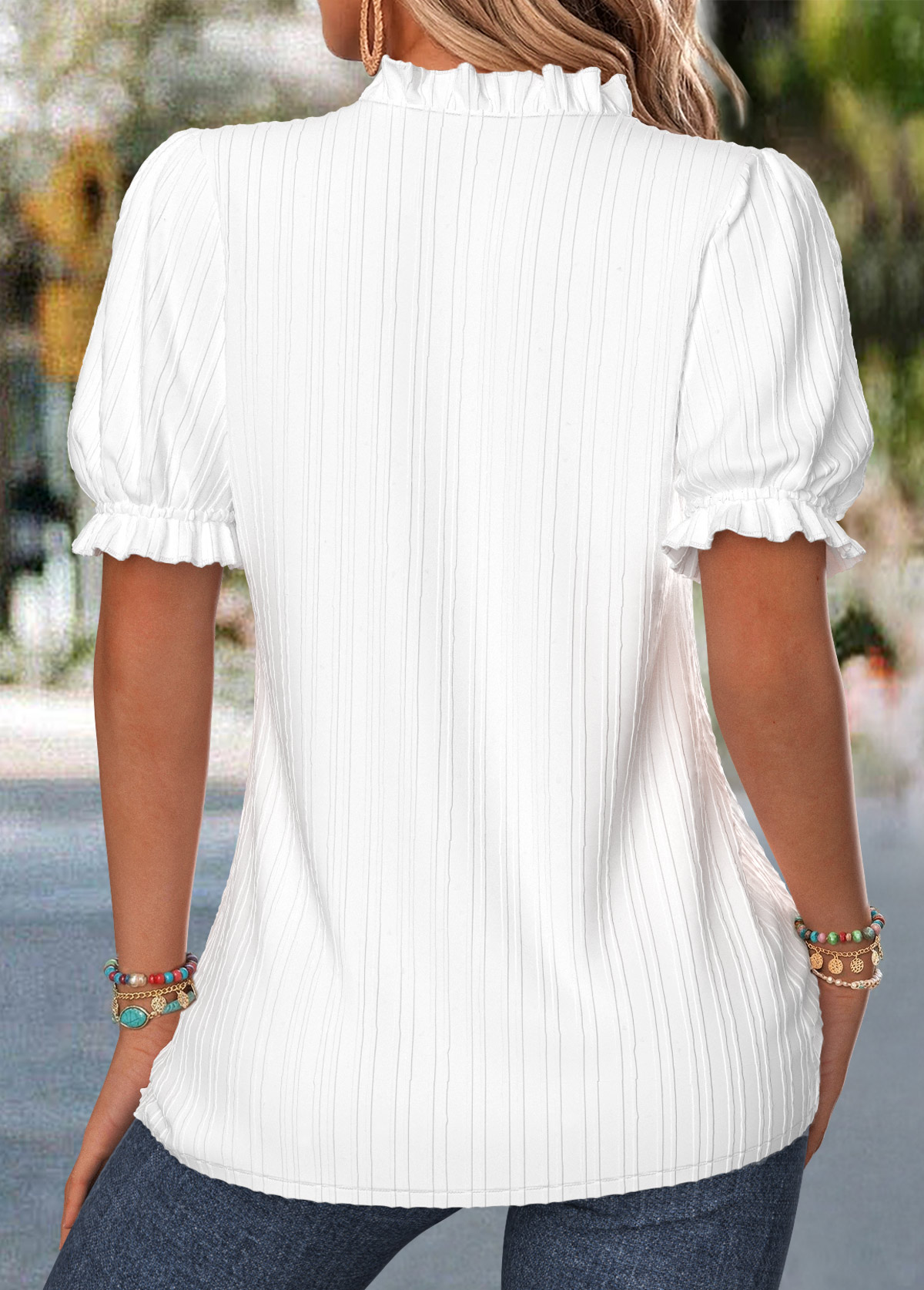 Floral Print Curved Hem White Short Sleeve Blouse