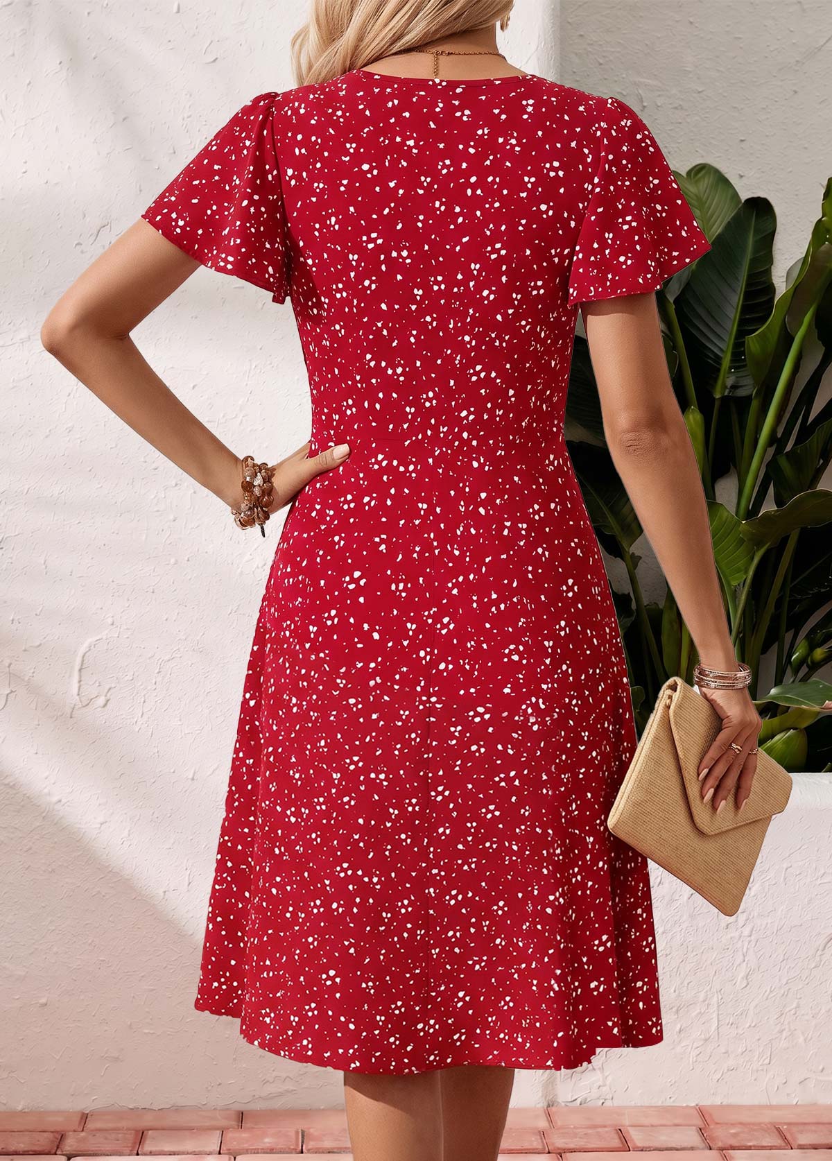 Polka Dot Tummy Coverage Red Short Sleeve Dress