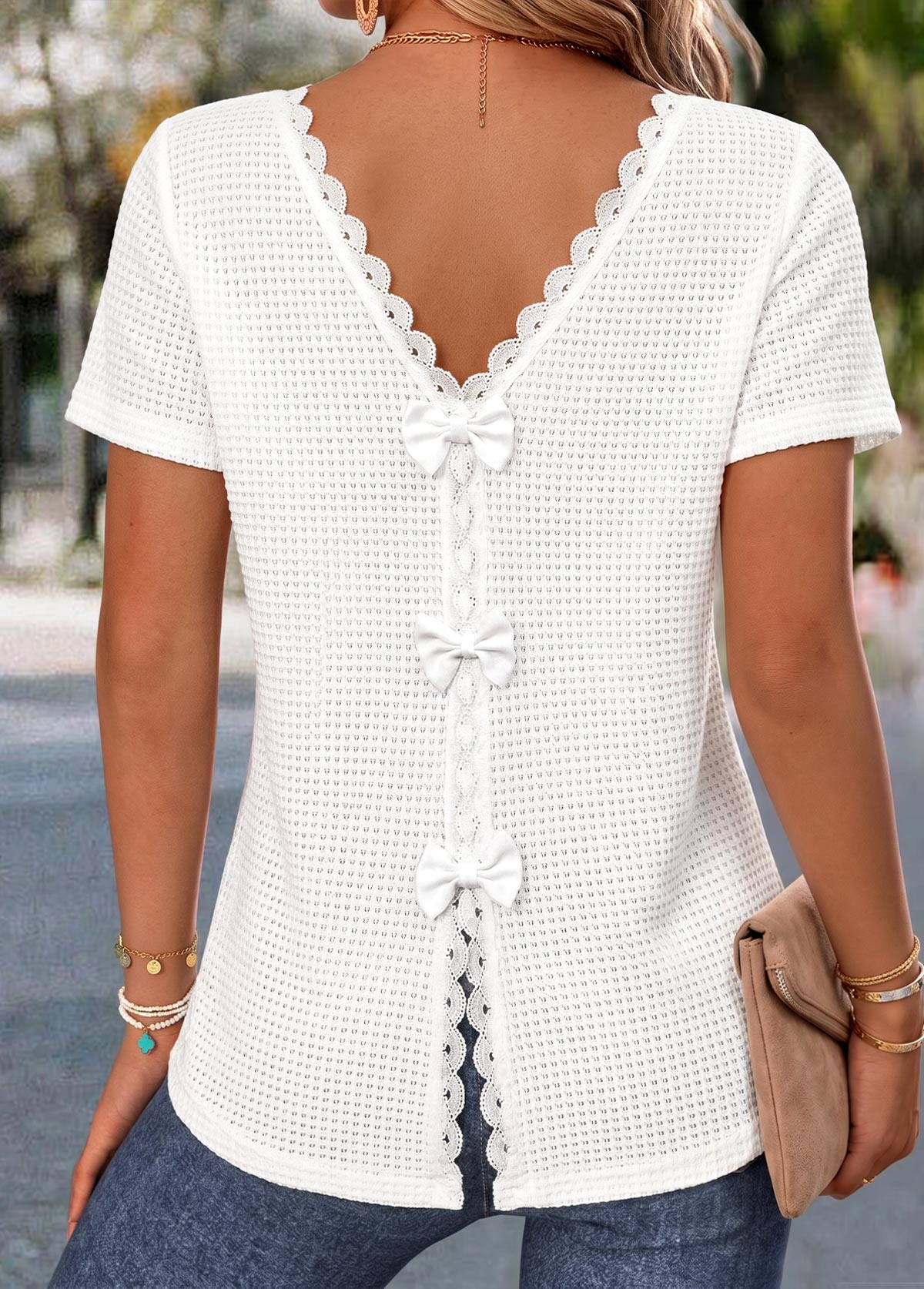 White Short Sleeve V Neck T Shirt