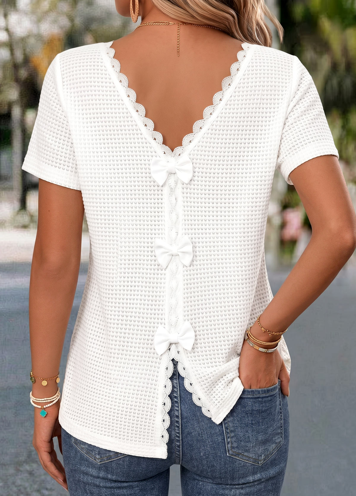 White Short Sleeve V Neck T Shirt