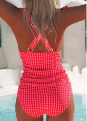 Mid Waisted Plaid Ruffle Red Tankini Set