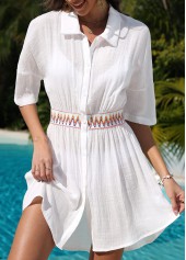 Ruched White Shirt Collar Cover Up